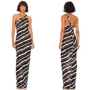 Bronx and Banco x REVOLVE Itza One Shoulder Dress S Black Striped Sheer Braided